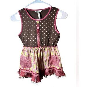 Matilda Jane Girls Sleeveless Polka Dot & Floral Ruffle Top Pockets Size 12